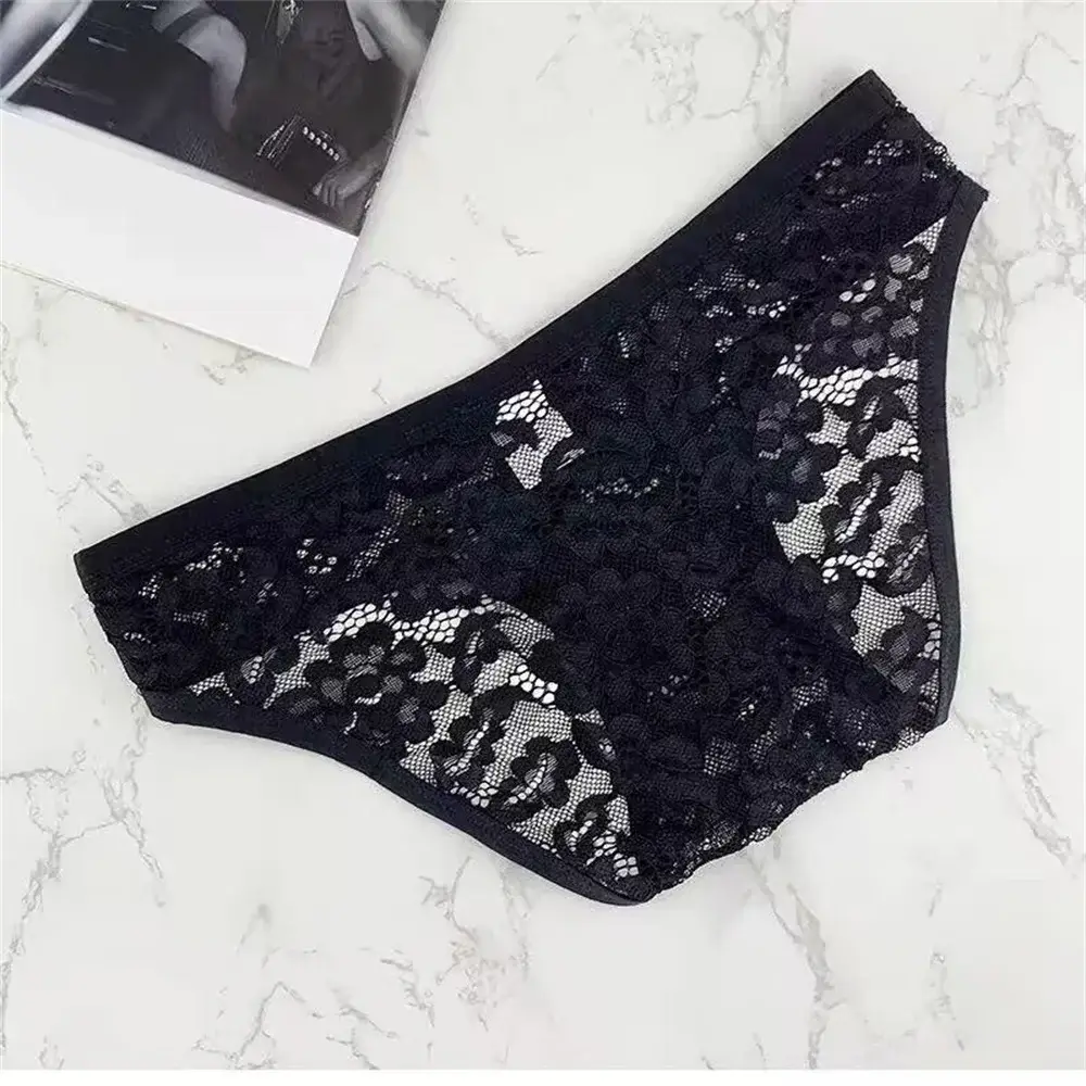 Men's Hollow Out Lace Briefs Shorts Transparent Mesh Underwear Plus Size Underpants Ultra-thin Breathable Jacquard Panties — image 1
