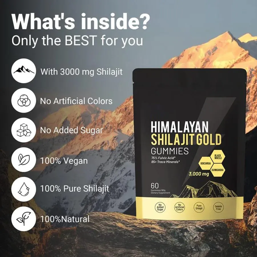 Τα Καθημερινά Συμπληρώματα Διατροφής Pure Himalayan Shilajit Gummies περιέχουν 85+ ιχνοστοιχεία 60 τεμάχια ανά φιάλη — image 4