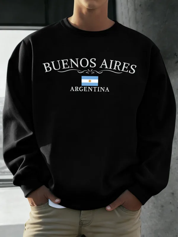 บัวโนสไอเรสอาร์เจนตินาพิมพ์ผู้ชายเสื้อ Street Hip Hop กีฬาขนแกะ All-Match Pullover Unisex Casual เสื้อผ้าหลวม — image 1