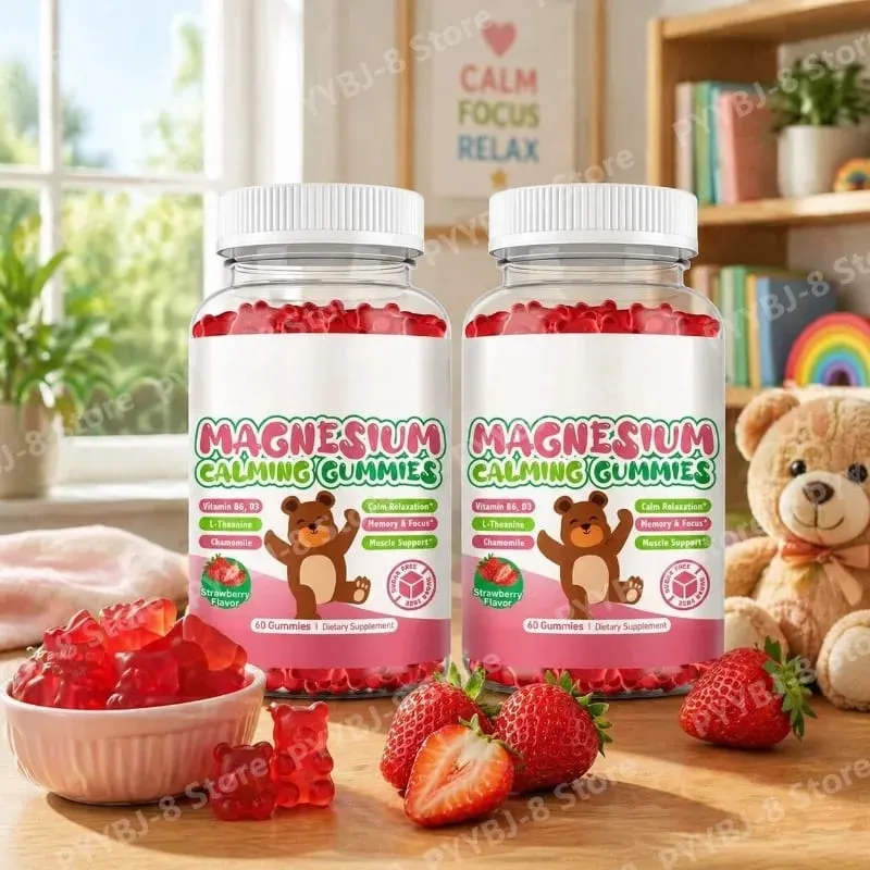 Magnesium Glycinate Gummies Strawberry Flavor with L-Theanine Vitamin B6/D3 Helps Reduce Stress and Support Muscle & Bone Health — image 2