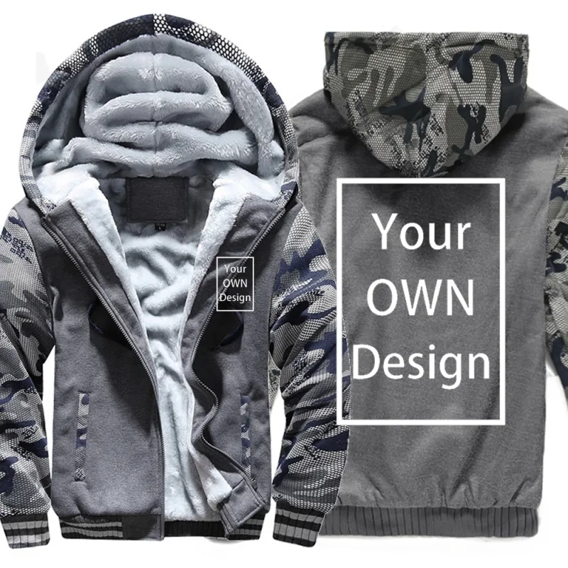Customized Pattern Logo Diymen Zipper Pocket Coat Fashion Hoodie Casual Loose Jacket Unisex Winter Thicken Warm Clothing — image 12