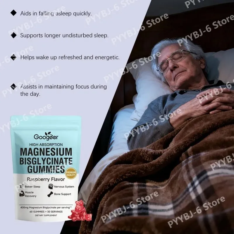Magnesium Bisglycinate Gummies400mg Raspberry Flavor Supports Bone Health& Muscle Function Dietary Supplement for Adults60 Count