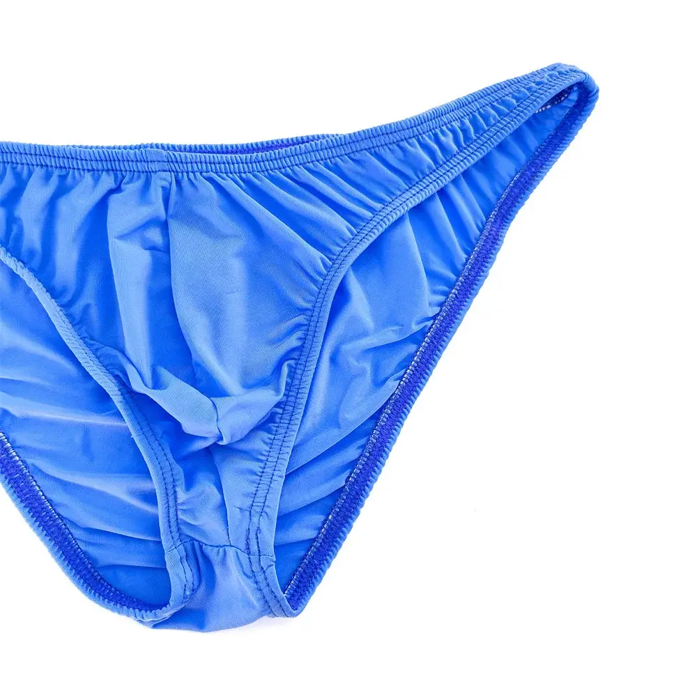Solid Color Nylon Briefs Men Big Bulge Sexy Underwear Translucent Ice Silk Low Waist Bikini Panties U Convex Male Panties