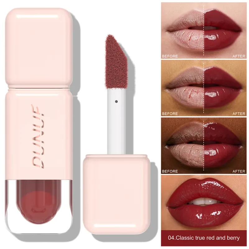 Glossy Lip Gloss Mirror Water Lip Tint Long Lasting Non-sticky Cup Liquid Lipstick Moisturizing Nude Red Brown Lip Makeup