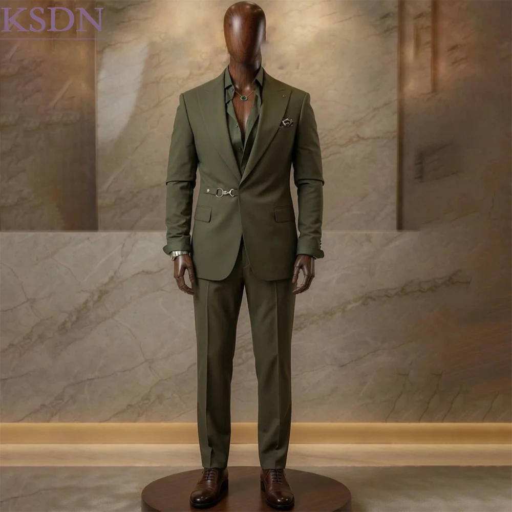 Fashion Designer Men's Suits Customized Peak Lapel Slim Fit 2 Piece Jacket Pants Full Sets Customized Male Clothing Terno — image 1