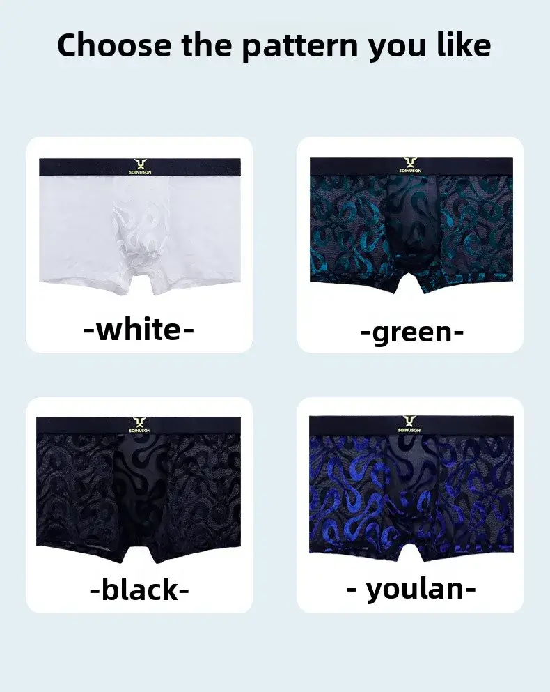 2PCS Men's Sheer Mesh Flocked Boxer Briefs with Wide Elastic Waistband High Stretch Multi Colors Optional plus Size Male Underwe — image 7