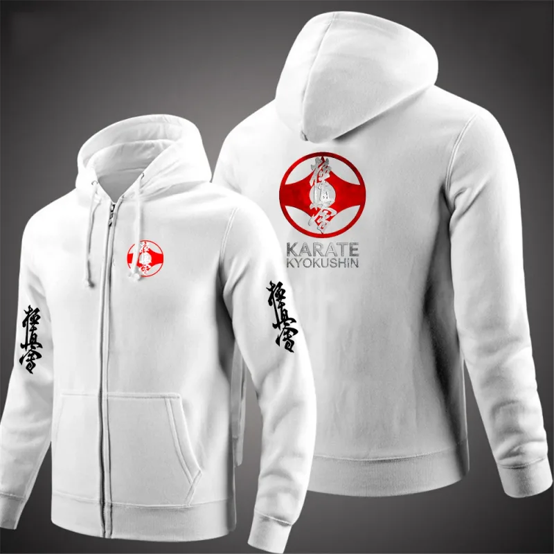Kyokushin Karate Printed Hooded Long Sleeve Men Jacket Drawstring Zipper Closure Solid Color Casual Sweatshirt Clothing — image 6