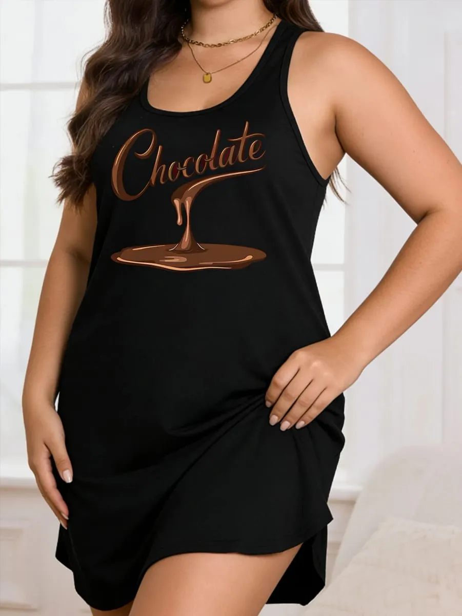 Large-Size Lady's 'Chocolate' Print Round-Neck Pullover Dress With a Close-Fitting and Comfortable Design Suitable for Casual — image 2