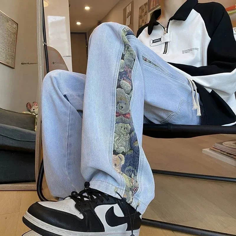 2023 Embroidered Bear Jeans Ανδρικά Άνοιξη Φθινόπωρο ίσιο πόδι χαλαρό συν με φαρδύ πόδι μάρκα American High Street Casual παντελόνι — image 4
