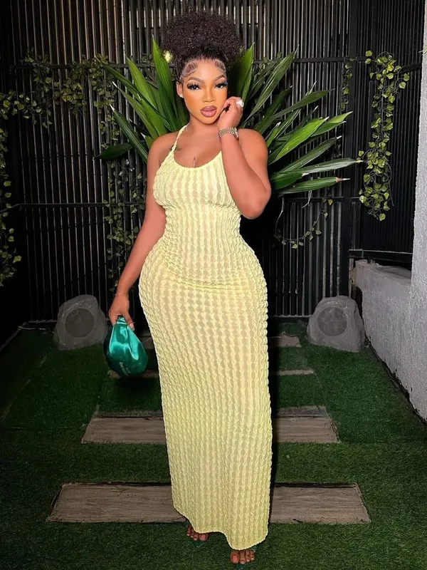 Kliou Solid Ruched spagettipántos pólya maxi ruha női alkalmi ujjatlan, hát nélküli Bodycon női parti utcai ruhák — image 8