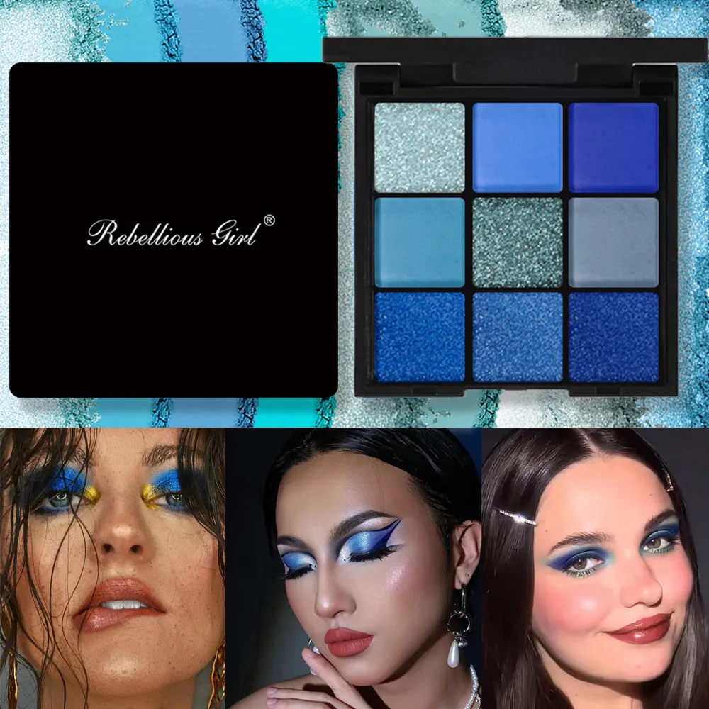 9-color Dolphin Blue Sweat-proof Natural Matte Pearlescent Glitter Eyeshadow Palette Eye Makeup for Music Festival Cosmetics