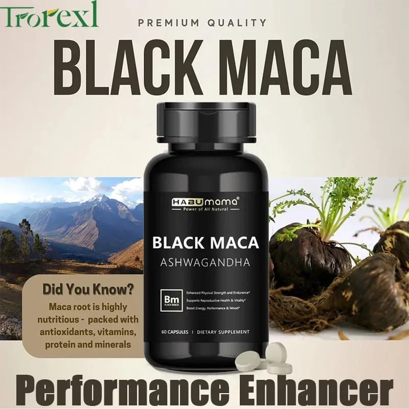 Organic Black Maca -60 Tablets 100% Pure Non-GMO Υποστηρίζει την αναπαραγωγική υγεία Φυσικό Energizer Stamina Enhancer Performance