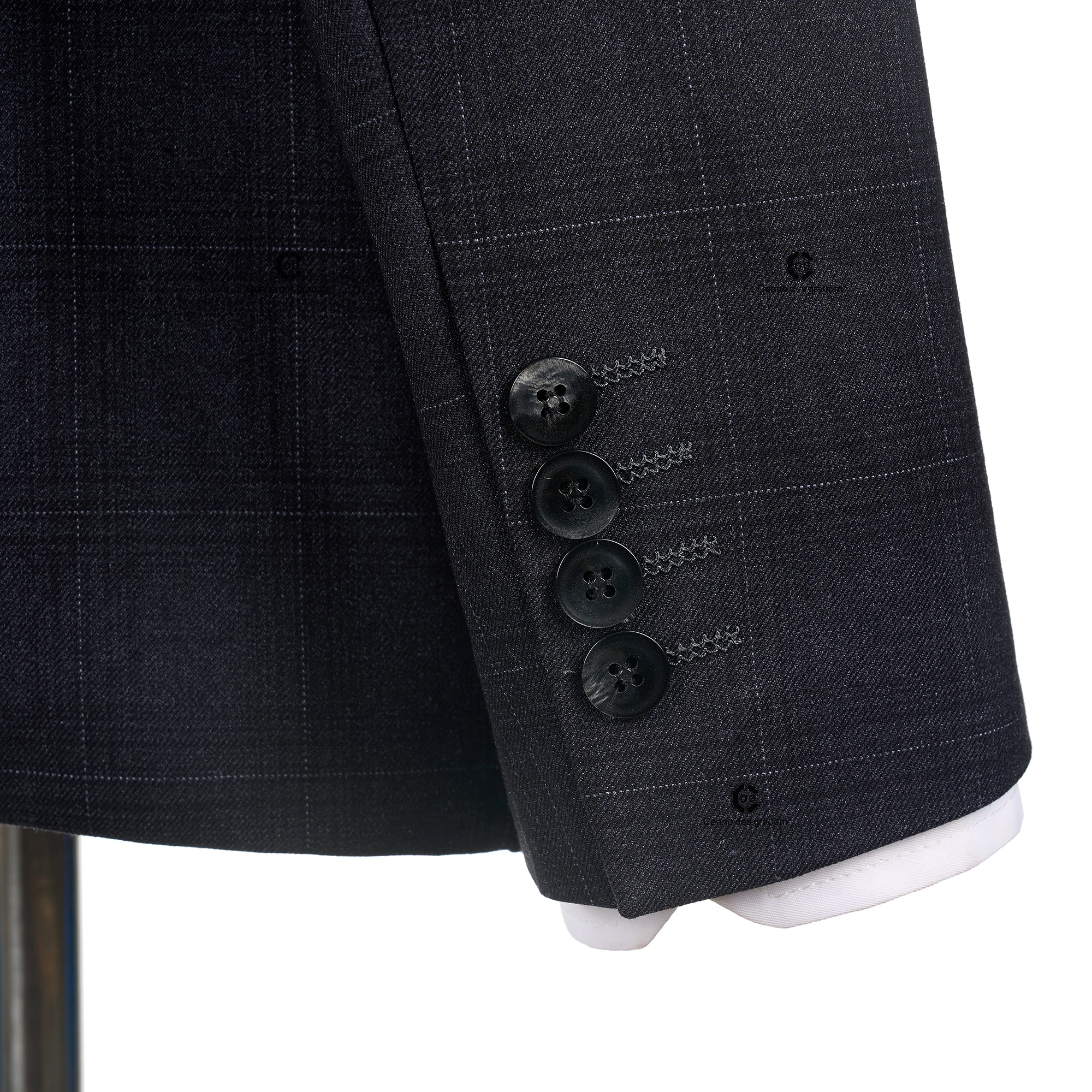 Cenne Des Graoom 2026 Dark Grey Plaid Double Breasted Men Suits With Shawl Collar Tailor-Made For Meeting Office Wear Wedding