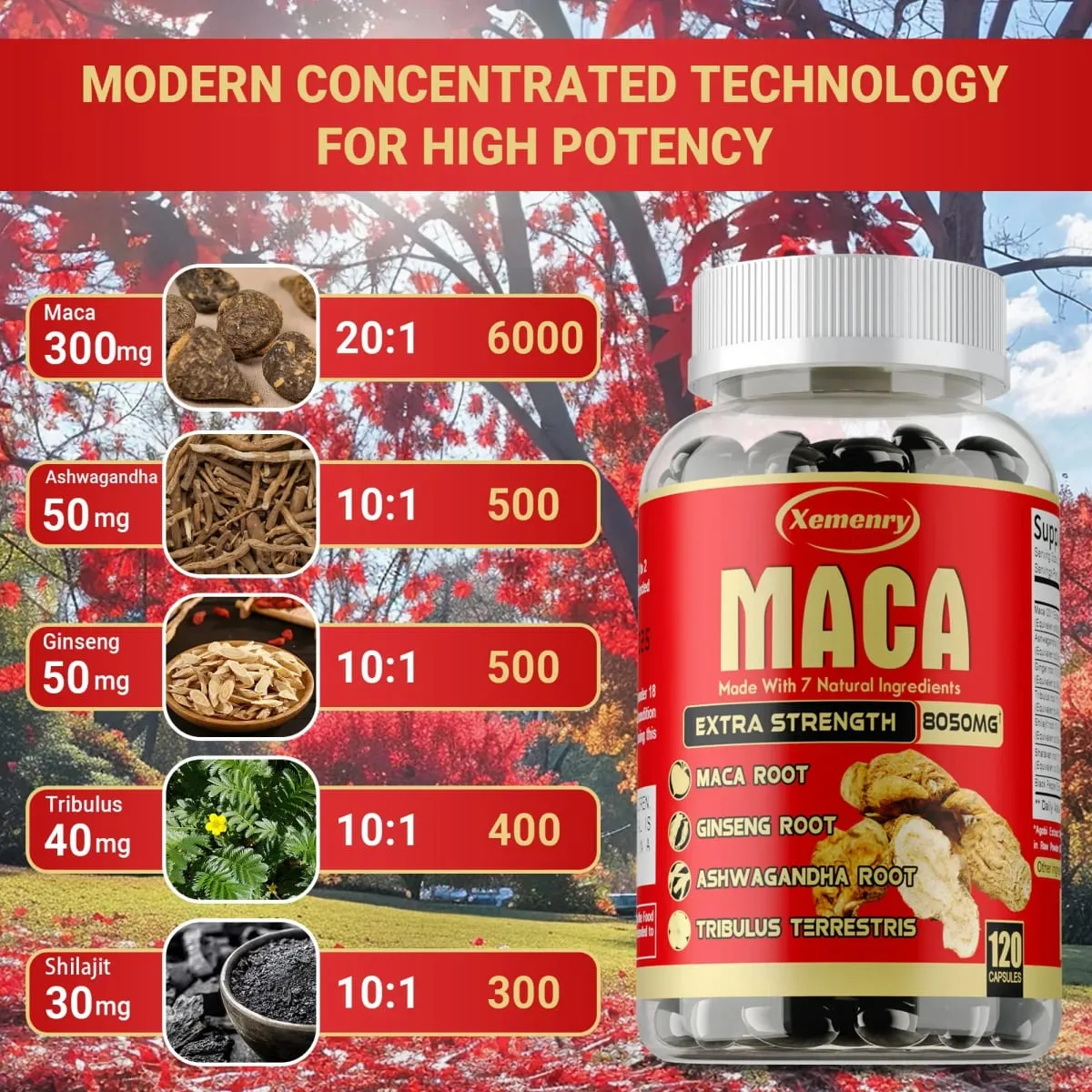 Κάψουλες Maca Root - με Ginseng & Ashwagandha για την υποστήριξη της ενεργειακής αντοχής και της απόδοσης Βελτίωση της μυϊκής μάζας