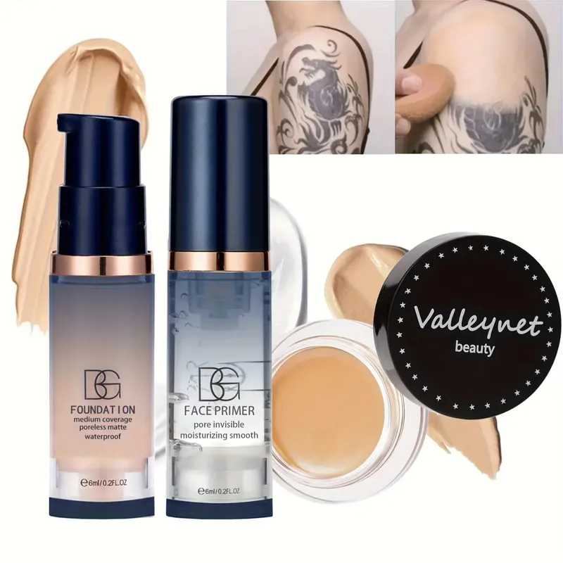 3 τμχ/Σετ Velvet Face Set Foundation+Primer+Concealer Αδιάβροχο και μακράς διαρκείας Matte Effect Κατάλληλο για αρχάριους Σετ ταξιδιού.