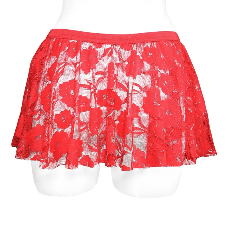 Men Solid Lace Skirt Mesh See Through For Lingerie Low For Rise Pleated Skirts Floral Pattern See‑through Male Daily Bottom — image 3