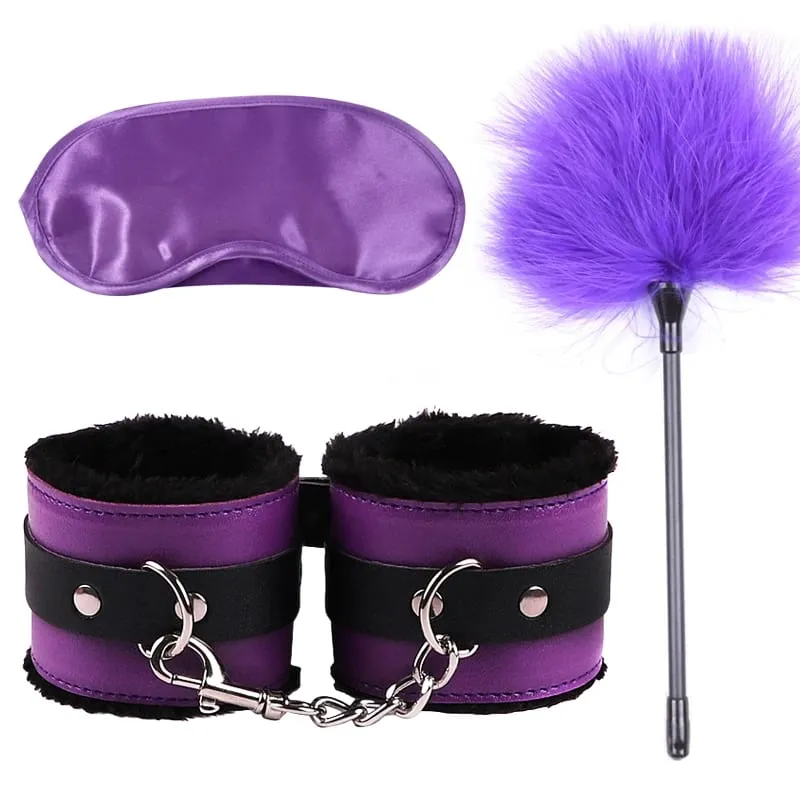 Sex Toys For Women Bdsm Set Sexy Leather Plush Sex Toys Bondage Kit Handcuffs Feather Blindfold Fetish Flirt Goods For Adults — image 1
