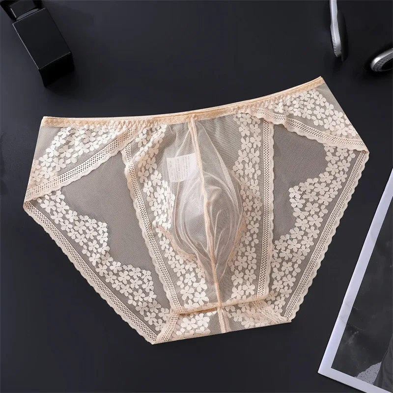 Lace men's underwear ice silk calzoncillos hombre 3D convex bag adults 18 plus size sexy lingeries for man tangas japonesa new