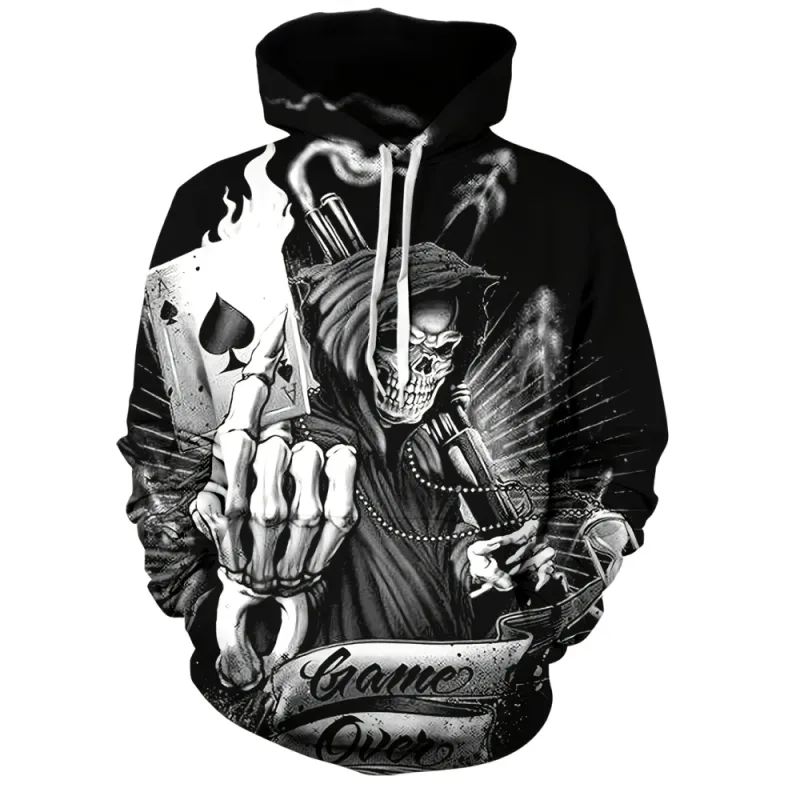 Sweat-shirt imprimé crâne et Rose en 3D, vêtements de sport avec cordon de serrage, hauts à manches longues, sweat à capuche pour hommes, vêtements graphiques de rue — image 6