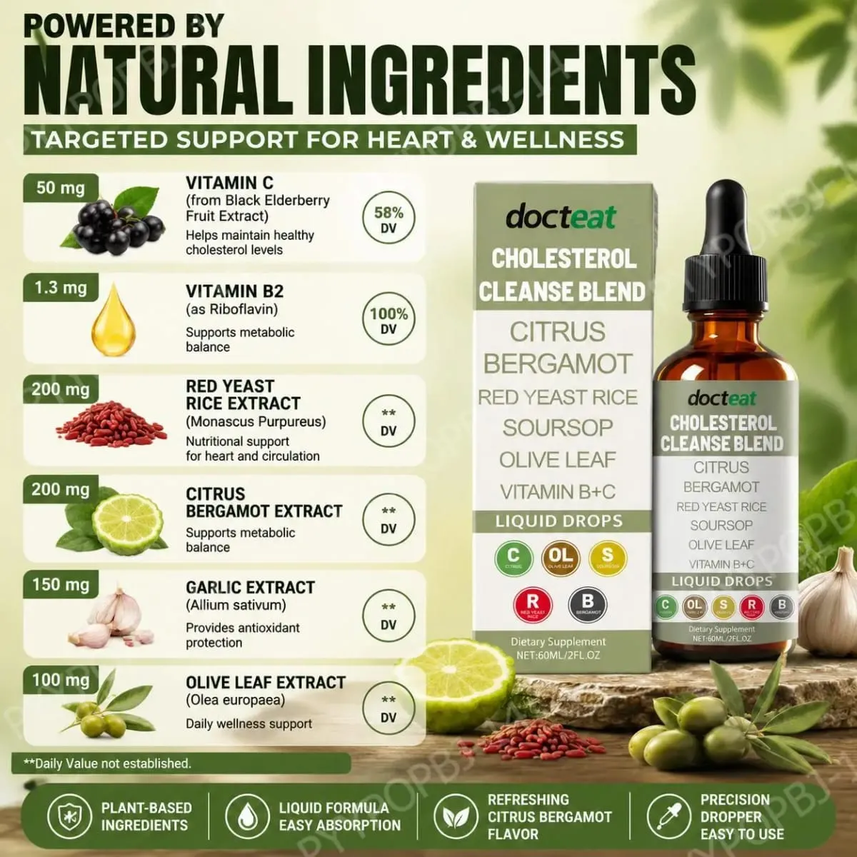 Docteat Cholesterol Cleanse Liquid Drops Citrus Bergamot Υποστηρίζει τη μεταβολική ισορροπία με βιταμίνη C και B2 Dropper 60 ML — image 4
