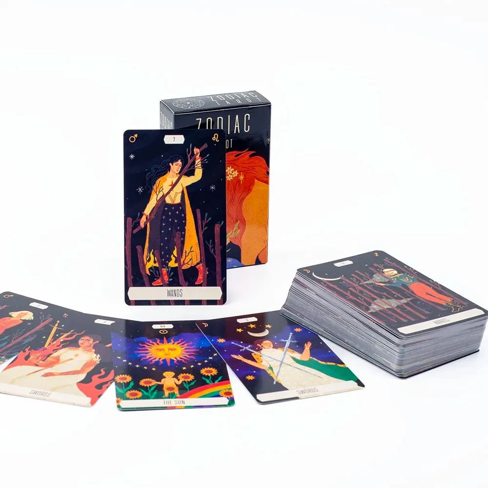 Zodiac Tarot 78-Card Deck Divinatory Path Under the Stars Engaging Board Playing Game for Family Gathering 10.3X6CM