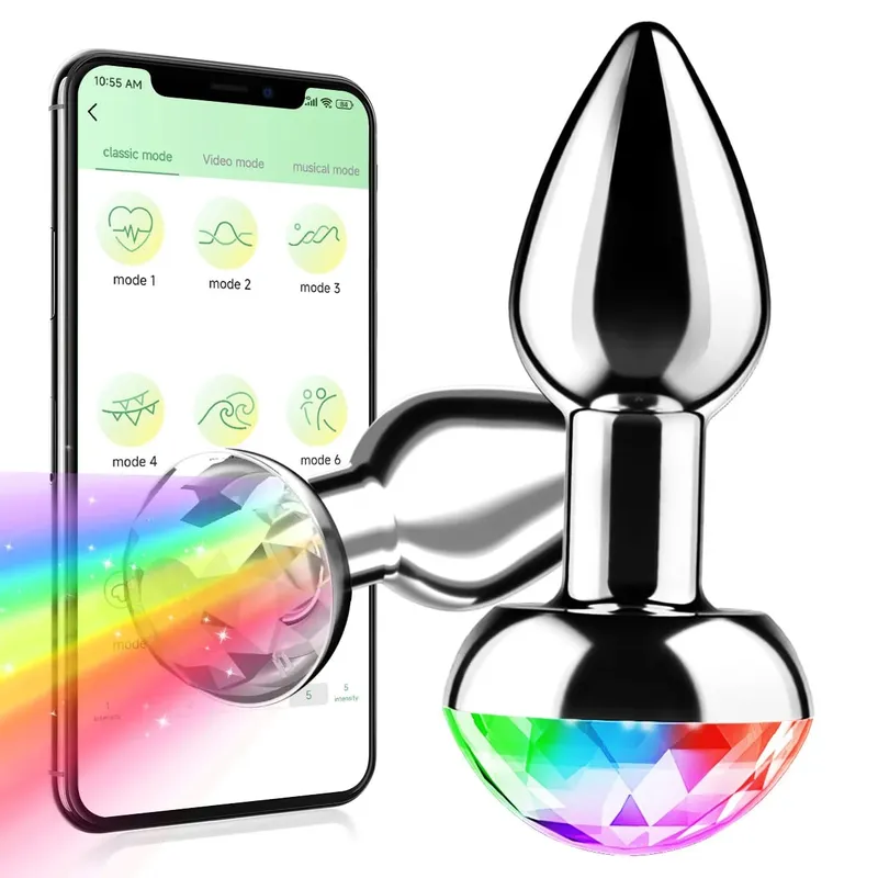 Voice Control Anal Plug Vibrator APP Wireless Control Female Vagina Masturbator Butt Plug LED Colorful Light Sex Toys for Women
