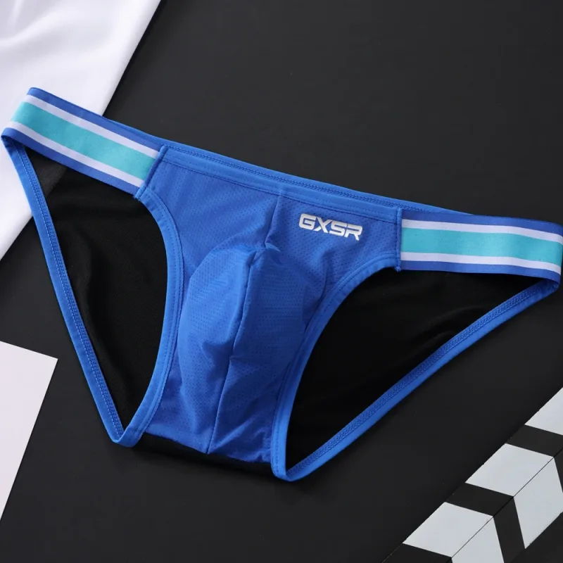 New GXSR splicing side waist high fork men's briefs threaded ice silk fashionable low waist sports hip lift men's underpants — image 5