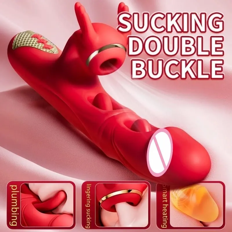רטט דילדו 4in1 דחף לנשים חימום G Spot Clitoris Stimulator מציצת מכשיר לעיסוי נרתיק צעצועי מין אוננות לנשים — image 2