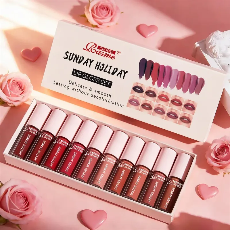 Σετ μακιγιάζ 10 χρωμάτων Mouth Red Lip Glaze Σετ δώρο για την Ημέρα του Αγίου Βαλεντίνου Εξαιρετικό πρακτικό φορητό σετ κραγιόν Lipgloss