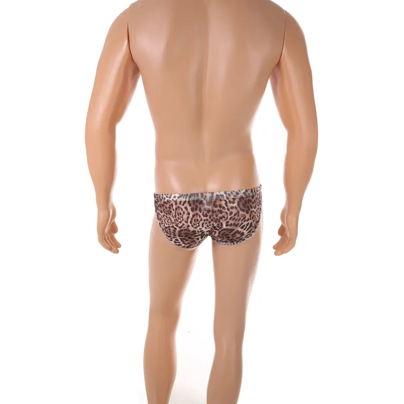 Men Sexy Briefs Underwear Mesh Sheer Ultra-Thin Underpants Big Penis Pouch See Through Panties Leopard Bikini — image 12