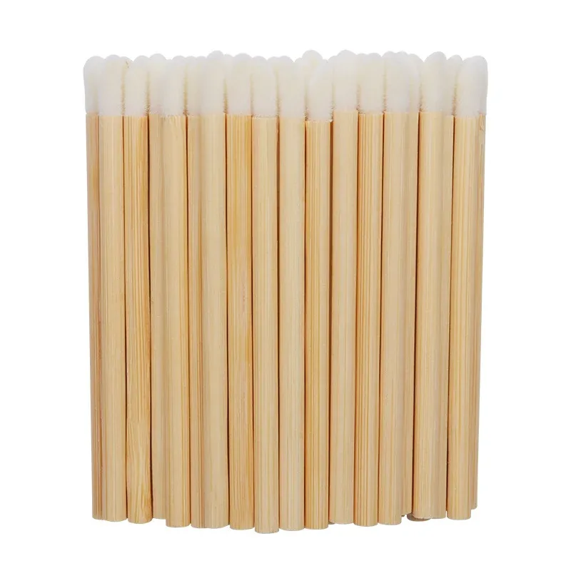50pcs Bamboo Stick Disposable Flocked Lip Brushes Portable Lip Gloss Applicator Wands Lipstick Makeup Lash Tattoo Beauty Tools