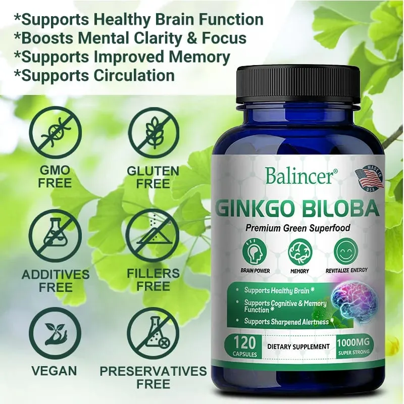 Ginkgo Biloba Extra Strength 1000mg ανά μερίδα - Υποστηρίζει τη λειτουργία του εγκεφάλου και την υποστήριξη της μνήμης 120 χορτοφαγικές κάψουλες — image 3