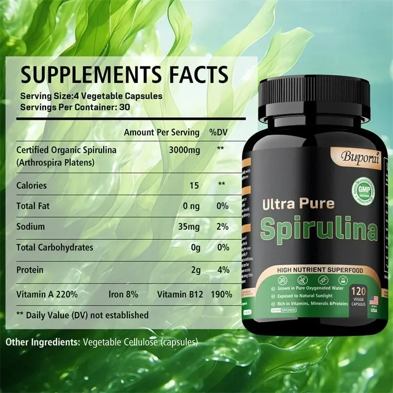 Organic Spirulina - Detoxification Immune System Cardiovascular Antioxidant Improve Digestive HealthSupplementsSupplements — image 3
