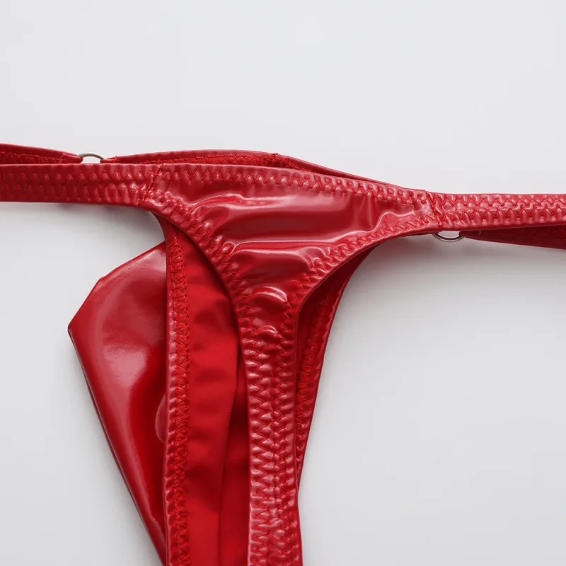 1pc Men Shiny Leather Waist With Metal Ring G-strings Thongs Gay Bulge Pouch Low Waist Stretchy Underwear Butt-Exposing Sexy — image 8