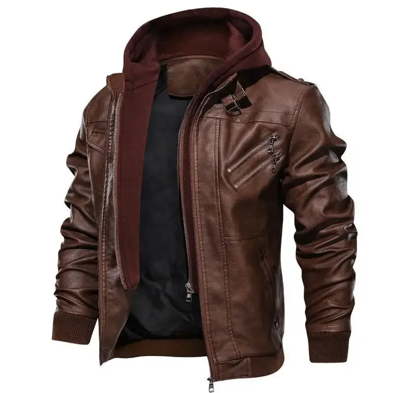 Outdoor Windproof Male Leather Jacket Men's Slim Fit Zipper Leather Jacket PU Jacket Autumn Winter Man High Quality Clothing — image 3