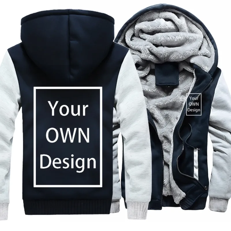Customized Pattern Logo Diymen Zipper Pocket Coat Fashion Hoodie Casual Loose Jacket Unisex Winter Thicken Warm Clothing — image 10