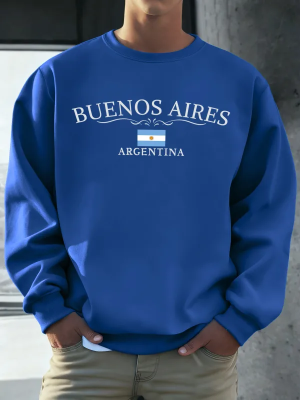 บัวโนสไอเรสอาร์เจนตินาพิมพ์ผู้ชายเสื้อ Street Hip Hop กีฬาขนแกะ All-Match Pullover Unisex Casual เสื้อผ้าหลวม — image 33