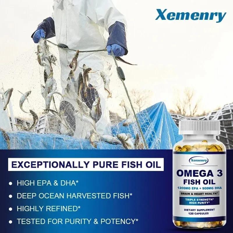 Omega 3 Fish Oil - Support Brain Nervous System Good for Cardiovascular & Skin Health Antioxidant