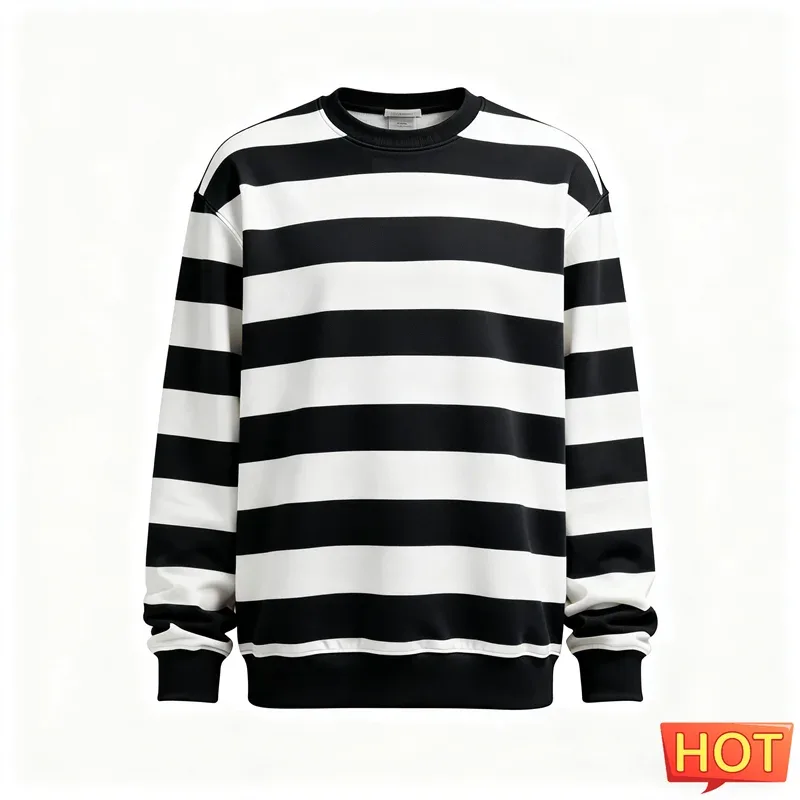 Mode rayé graphique sweats pour hommes Simple à la mode à manches longues 3D imprimé laid sweat décontracté surdimensionné pulls hauts — image 11