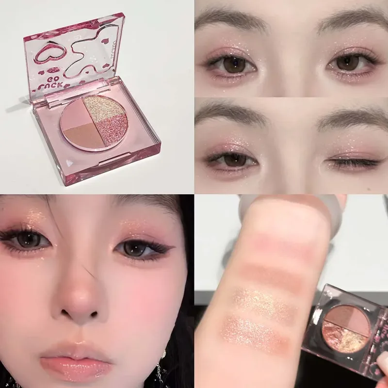 Τετράχρωμη Diamond Glitter Eyeshadow Palette Mini Pink Orange Matte Shimmer Eye Shadow Eye Pigments Highlighter Makeup Cosmetics