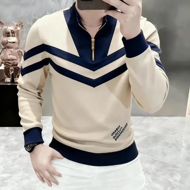 Sudaderas con cuello levantado de lujo para hombre, Sudadera con capucha empalmada a la moda, sudaderas informales cómodas y versátiles, ropa para hombre 2026 — image 2