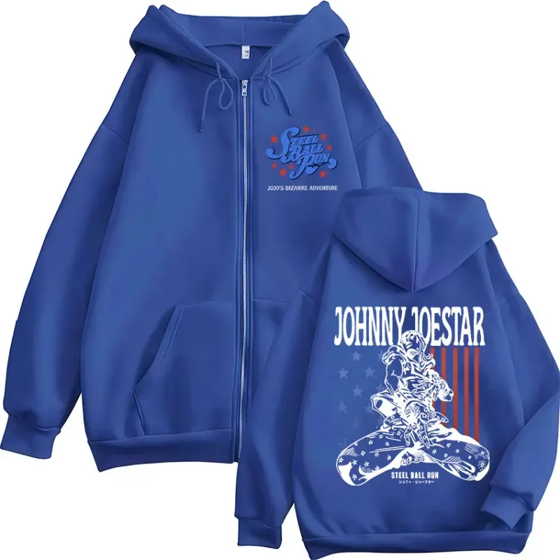 Anime JoJo Bizarre Adventure STEEL BALL RUN Johnny Joestar Zipper Hoodies Männer Frauen Kleidung Zip Up Sweatshirt Jacke Streetwear