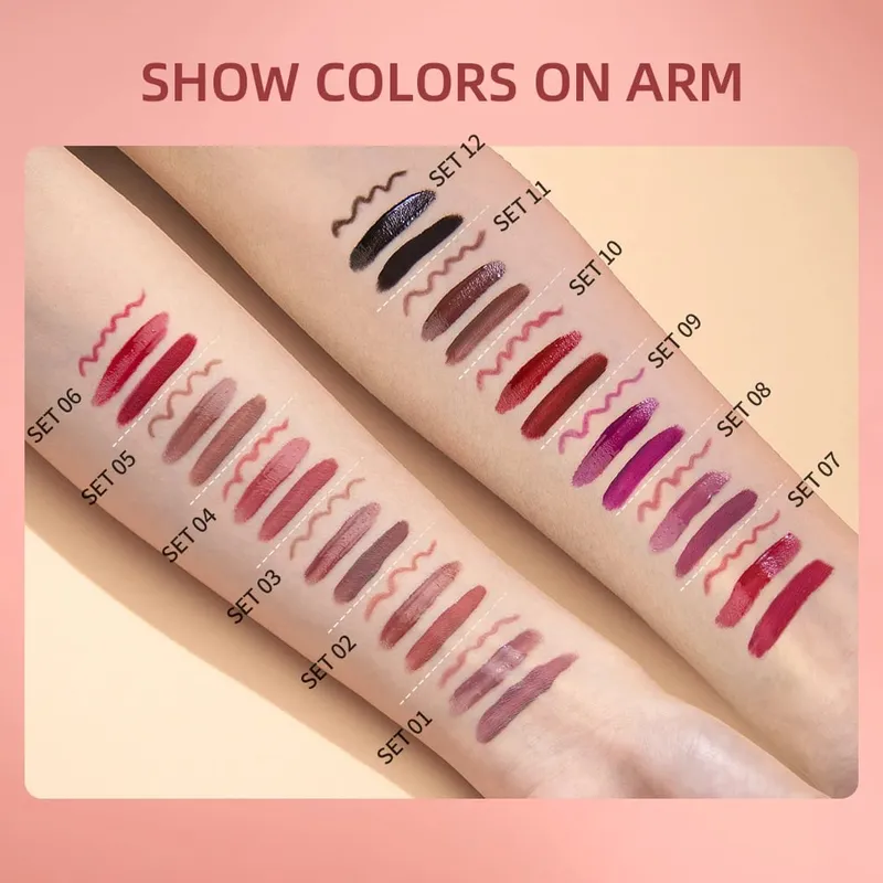 Ματ Liquid Lipstick & Lip Liner & Lip Gloss Σετ 3 τμχ Αντικολλητικό Κύπελλο μεγάλης διάρκειας Κόκκινο μαύρο μωβ Κιτ καλλυντικών για απόχρωση χειλιών — image 6