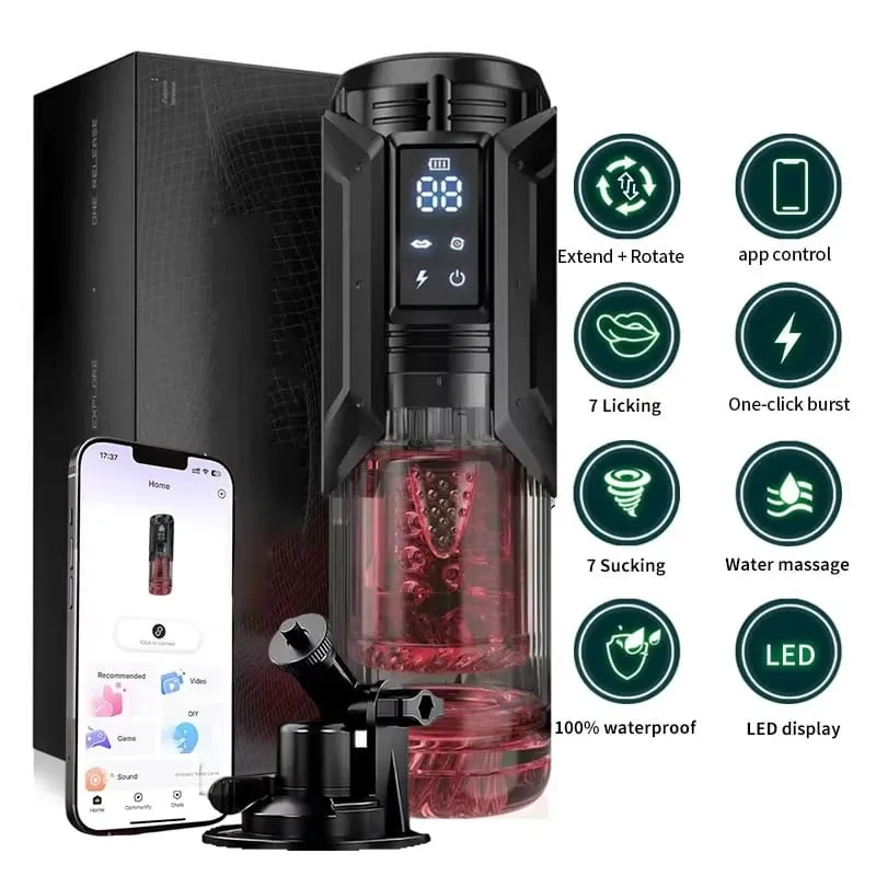 APP LED Automatic Mane Masturbator Cup 7 Summing Περιστρεφόμενο Licking Thatting Modes Pocket Pussy Stroker Blowjob Sex Toys for Men