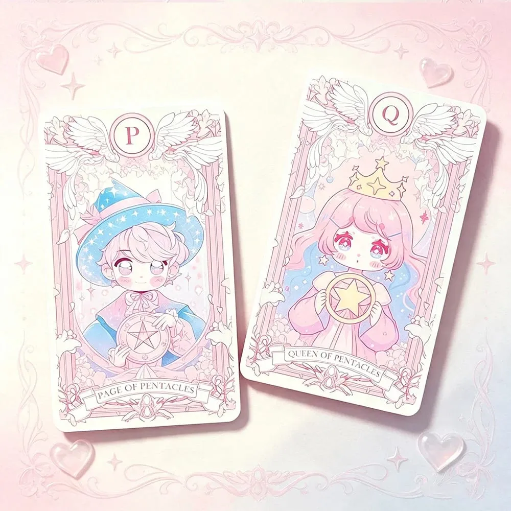 Kawaii Pink Large size 78PCS Tarot Deck with Guidebook - Cute Anime Illustration for Fate Divination Future Telling Table Game