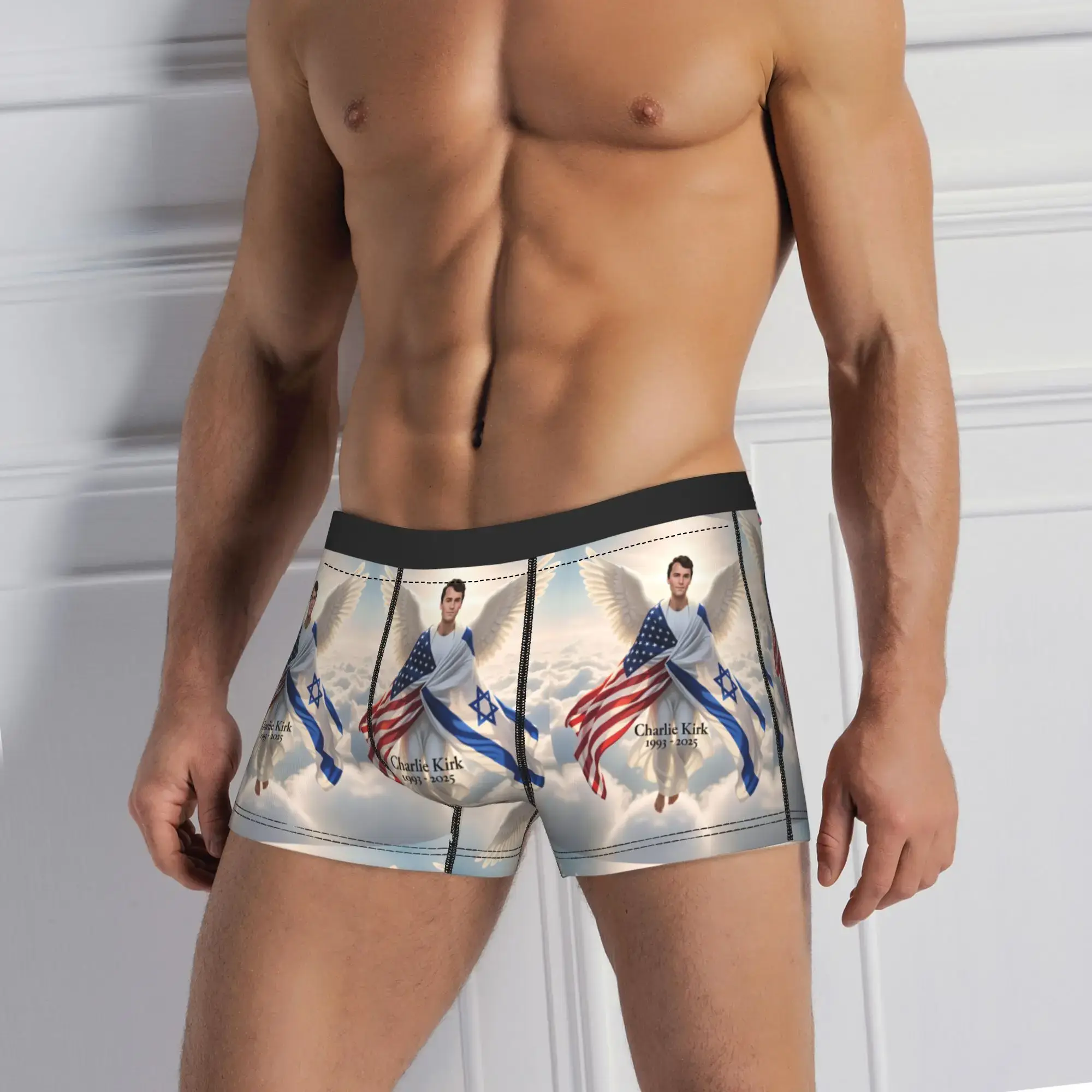 Charlie Kirk Angelic Advocate Underwear Printed Boxershorts Quality Men's Underpants Elastic Boxer Brief Gift Idea — image 1