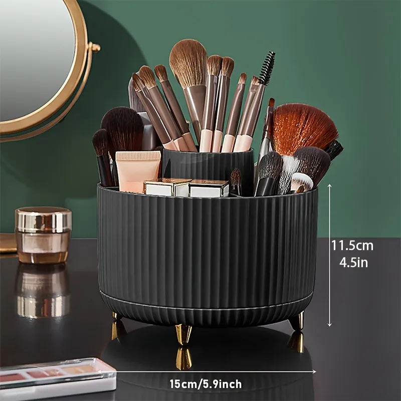 Organizador de suporte de pincel de maquiagem, 5 espaços, rotação 360 °, pincéis de maquiagem, organizadores de armazenamento de mesa para vaidade, banheiro, escritório — image 6