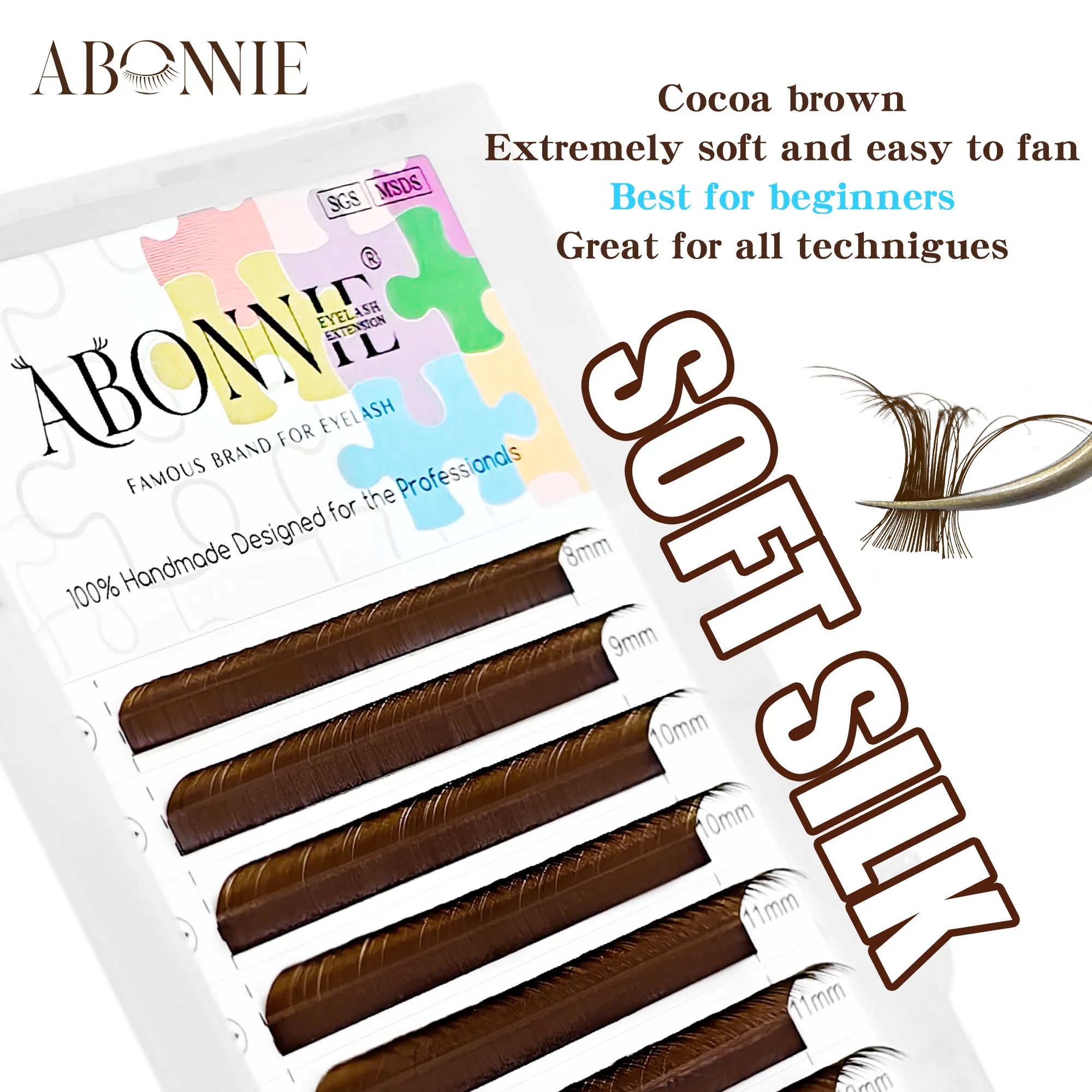 Abonnie LB Dark Brown Lashes Καφέ Χρώμα Classic Eyelash Extensions Foxy Eye Fluffy Individual Eyelashes — image 6