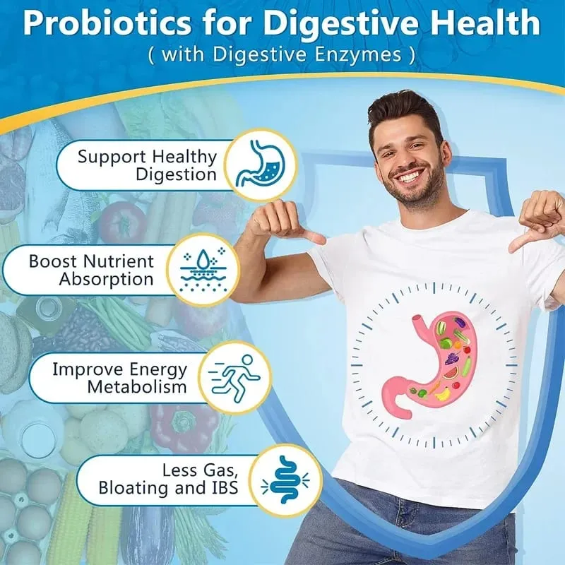 Organic Digestive Enzyme Probiotic Capsules Prebiotic Nutrition Digestion and Gut Health Immunity Suitable for Adults and Men