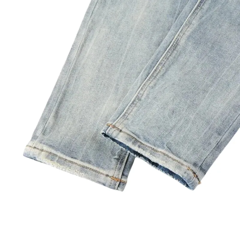 Ανδρικό High Street Light Blue Washed τζιν τζιν με κεντημένο γράμμα μοτίβο κουμπί Fly κατάλληλο για όλες τις εποχές — image 5